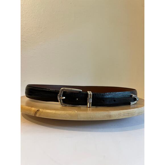 Vintage 90s Onyx USA Black Genuine Leather Silver Tipped Buckle Belt Size 38